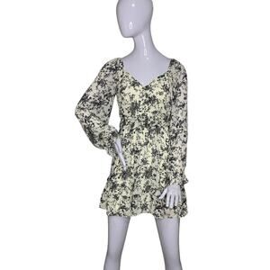 Floral Print Mini Dress NWOT Long Sleeve Tie and Hidden Zipper on Back Size M
